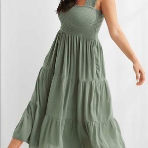 Aerie Smocked Midi Dress - Green